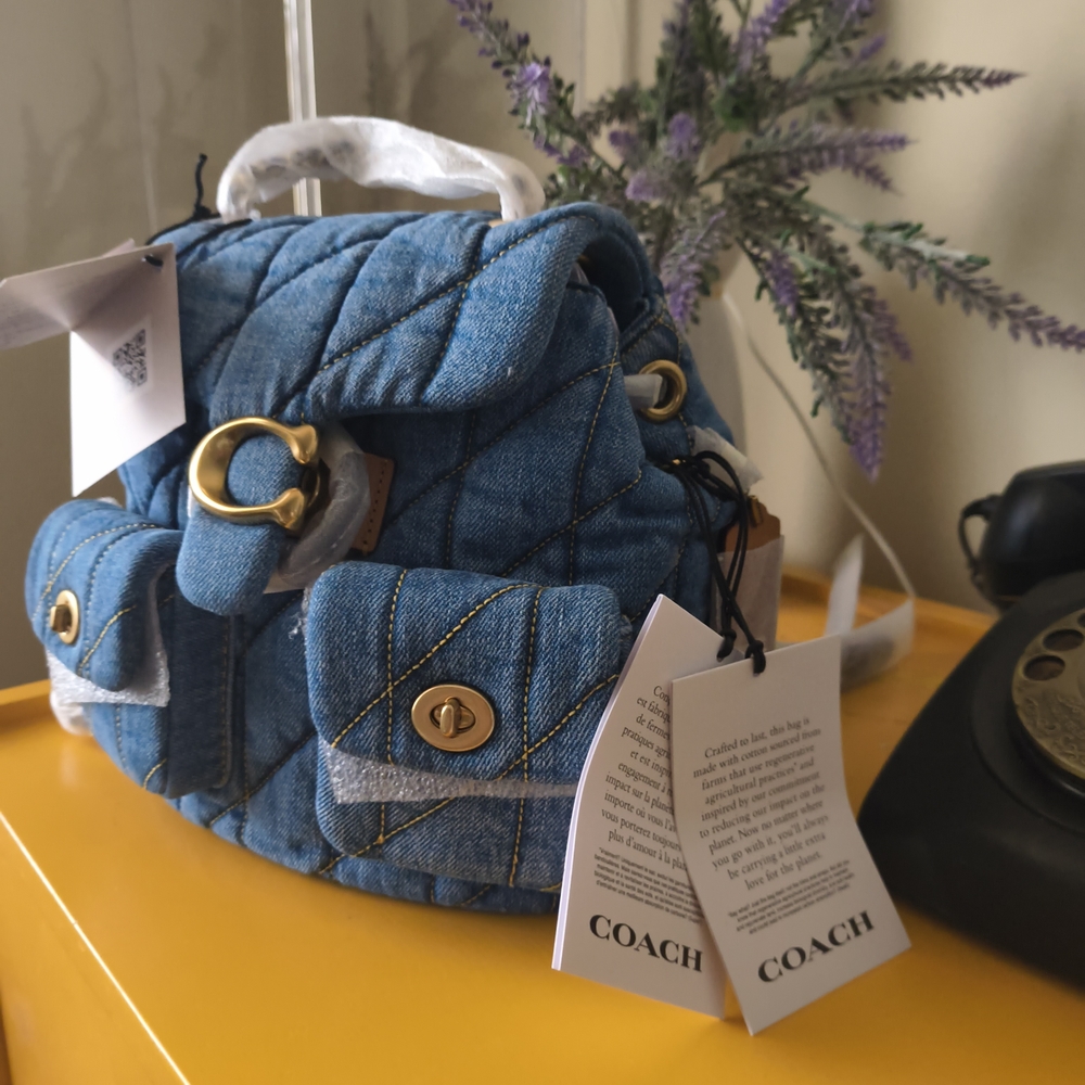 Coach Quilted Denim Tabby Backpack With Gold Hardware- NWT - Box + Dustbag Incl. - Picture 2 of 8